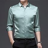 YMXDHZ Gentleman Hellblau grüner Seide Herren Hemden Übergroße Satin Kleidung Bürokleider glatt (Color : Green, Size : Size M 54 to 60kg)