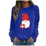 Weihnachten Rundhals Pullover Damen Casual Sweatshirts Herbst Winter Sport Langarmshirt Damen Langarm Weihnachtspullover Santa Rentier Elch Druck Oversize Pullover Weihnachtspulli Sweater Blusen Top