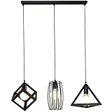 Retro Pendelleuchte Hängeleuchte Hängelampe Pendellampe Vintage Industrial Lampe Deckenleuchte 3-Flammig Kronleuchter Metall Schwarz für Esszimmer Wohnzimmer Flur E27 [Energieklasse A++] Rechteckig