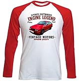 TEESANDENGINES Herren T-Shirt Alfa Romeo Alfetta GTV6, langärmelig, Rot Gr. M, weiß