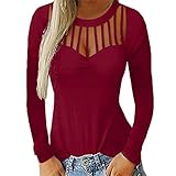 Damen Pullover Rundhals Langarmshirt Herbst Basic Strickpullover Langarm Sexy Elegant Trägerlos Tshirt Rundhals Baumwolle Tunika T-Shirt Sexy hohles Langarm Lässiges Bottoming Shirt T-Shirt Top