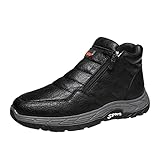 Crazboy Schneestiefel Herren Wanderstiefel Winter kurz Plüsch warme Stiefel Leder seitlicher Reißverschluss High-Top Outdoorschuhe rutschfeste abriebfeste Stiefel dicke Sohlen Stoßdämpfung