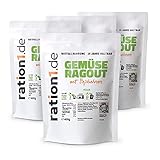 ration1 Gemüseragout mit Sojabohnen 4 x 400g - Fertiggericht im leichten Beutel - 10 Jahre haltbar! Vegan, Laktosefrei & Glutenfrei! Einfach öffnen und genießen - keine weiteren Zutaten notwendig!