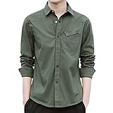 DUNQI Herren Oversized Langarm Button Down Reverskragen Hipster Hip Hop Loose Fit T-Shirt Henley Shirts Businesshemden Poloshirts Polohemd mit Tasche Herbst Winter Casual Basic Einfarbig F