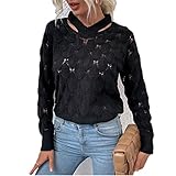 ZYHOOD Damen Langarm Strickpullover Pullover Tops Strickpulli Damen Winterpullover Damen Pullover Langarm V-Ausschnitt Strickpullover Casual Elegante Frauen Einfarbig Gestrickt Pulli Ob
