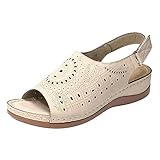 Damen Sandalen Knöchelriemen Bequeme Flache Beach Strandsandale Slingback Peep Toe Riemchensandale Hausschuhe Slipper Sommer Sandals Freizeitschuhe(1-Beige/Beige,41) 462