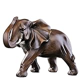 Elefanten Deko Figuren, Afrika Deko Skulptur，Elefant für Fensterbank Schlafzimmer Wohnungs Modern，Holzmaserung Polyresin Statue，Uziqueif Wohnzimmer Dek