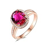 Daesar Damen Hochzeitsring 18 Karat Rotgold, Halo mit Rot Turmaline 2.27ct Verlobungsring Ring Rosegold Diamant Größe 61 (19.4)