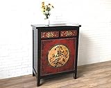 OPIUM OUTLET Chinesischer Hochzeitsschrank asiatischer Schrank orientalische Kommode Vintage Sideboard Antik-Stil rot-schw