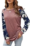 Damen Langarmshirt,Pullover Damen Winter, T-Shirt Tuniken Bekleidung,Bluse Damen Elegant(Weinrote,Large)