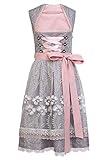 Goldenburg Dirndl Damen Midi mit Schürze 2tlg I Deutsche Marke I Edle Frauen Trachten aus Jaquard mit Spitzenschürze I Trachtenkleid von Gr 34 bis 46 GB1901 (40, Grau)