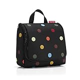 reisenthel toiletbag WH7009 dots – Kulturbeutel mit 3l Volumen – Aufklappbar mit Haken zum Aufhängen und Spiegel – B 23 x H 20 x T 10 cm, Schw