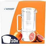 WESSPER 3in1 Glaskaraffe-Glaskanne-Glas Wasserfilter Karaffe 2,5L mit Filtersystem, Plus 10x Kalkfilter Wasserfilterkartuschen, M