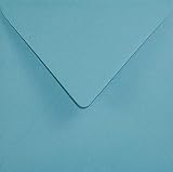 100 Blau quadratische Recycling-Briefumschläge 153x153 mm 110g Woodstock Azzurro Spitzklappe recycelte Umschläge quadratisch farbige Briefumschläge aus Naturpapier recycelte Briefhüllen b