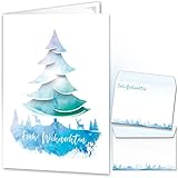 beriluDesign® Weihnachtskarten mit Umschlägen (15er Set) - Klappkarten mit Weihnachtsbaum-Motiv in Blau-Weiß für die schönsten Weihnachtsgrüße - Frohe W