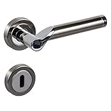 Design Drückergarnitur Innentüren Türbeschlag Edelstahl matt - Chrom poliert - MIRAGE | Türgriff Zimmertüren auf Rund-Rosette | BB - Buntbart | Klasse 3 geprüft | 1 Türgarnitur inkl. Schraub