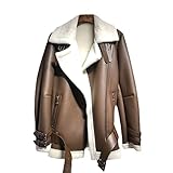 Damen Kunstlederjacke Winter Dicke Warme Lammwolle Mäntel Weibliche Mode Motorrad PU Jacke, braun, S