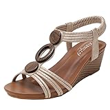 Damen Bohemia Fashion Plateau Wedges Sandalen Sommer Slip on Knöchelriemen Anti Slip Heel Schuhe Braun, goldfarben, 38.5 EU