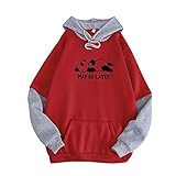 YANGQI Sweatshirt Paar Kapuzenpullover Panda Drucken Kapuzenbluse Unisex Langarm Patchwork Motto Print Fake-Zwei Locker Kapuzenpulli Oversized Vintage Mikrofleece Bequem Hoodie Sweatb