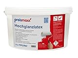 preismaxx Hochglanzlatex Wandfarbe, abwischbare Latexfarbe, weiß, glänzend, 10 Liter, Deckkraftklasse 2, Nassabriebklasse 1