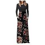 tohole Langarm Blusenkleid Damen Pulloverkleid Elegant V-Ausschnitt Riemchen Winterkleid Lockere Passform Weihnachtsdruck Kleid Causual Minik