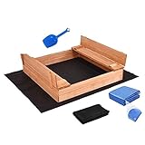Sandkasten mit Deckel Sandbox Imprägniert 120x120 Sandkiste mit Sitzbänken Holz Spielzeug