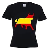 Tribal T-Shirts Damen T-Shirt Spanischer Stier, Schwarz , M