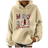 MOKBAY Weihnachts Sweatshirts Damen Langarm Damenmode Freizeit Weihnachtsfeier Bedrucktes Langarm-Kapuzenpullover-Oberteil Hoodie Mädchen Teenager Pullover Damen Kapuze Pulli Damen Vintag