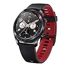 HONOR Smartwatch im klassischen Uhrendesign mit 3 cm (1,2 Zoll) AMOLED Display, Meteorite Black + Rotes Silik