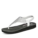 Skechers Damen Meditation Zehentrenner, Weiß (White Duraleather/Clear Rhinestone Wht), 38 EU