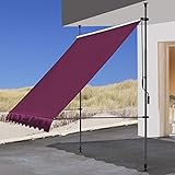 QUICK STAR Klemmmarkise 200x130cm Bordeaux Balkonmarkise Sonnenschutz Terrassenüberdachung Höhenverstellbar von 200-290cm Markise Balkon ohne B