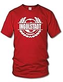 shirtloge - Ingolstadt - Fussball Lorbeerkranz - Fan T-Shirt - Rot - Größe M