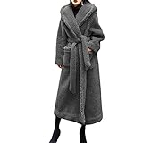 WSPDSD Winterjacke Damenmode Mantel Weibliches Revers Kapuzengürtel Kunstpelzjacke Damen Warm Outwear Plus Size Langer Parka - Grau,S
