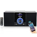 LONPOO Stereoanlage Kompaktanlage Micro-HiFi-System mit CD-Player, Bluetooth, UKW-Radio, USB-Anschlus, AUX-Anschlus, LED-Display & Großes Knopf, 2-Wege Clear Sound, Fernbedienung (LP-886)