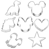 7 Stück Ausstechformen mit Form von Mickey Mouse Kopf, Micky Maus Gesicht, Minnie Maus, Einhorn, Dinosaurier, Herz und Stern für Plätzchen, Sandw