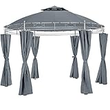 tectake 800723 Gartenpavillon rund Ø 3,5m, wasserabweisend, Pavillon Festzelt inkl. Seitenteile und Befestigungsmaterial (Anthrazit)