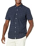 Amazon-Marke: Goodthreads Herrenhemd, Kurzarm, normale Passform, mit großen Karos, navy windowpane, US XXXL Tall (EU 5XL - 6XL)