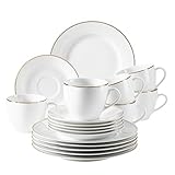 MÄSER 931532 Professional Dining, Kaffeeservice für 6 Personen in Weiß mit Goldrand, 18-teiliges Kaffeegeschirr Set,