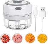LUOWAN Elektrisch Zerkleinerer Küche,100ML Mini Knoblauchhacker Gemüsezerkleinerer Elektrisch Zwiebelschneider mit 2 Scharfen Klingen für Knoblauch Gemüse Obst Fleisch Multizerk