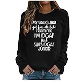 LSEEKA Lässiges Damen-Sweatshirt mit Rundhalsausschnitt und Buchstaben-Druck, langärmelig, leicht, niedlich, für Mädchen, Schul-Bluse, Neuheit, grafischer Pullover, Schwarz , 48