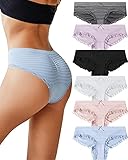 Frauen Spitze Unterwäsche Bikini Cheeky Panties Sexy Stretch No Show Low Rise Breathable Soft Striped 6er Pack S-2XL, Leichte 6er-Packung, X-Larg