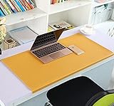 Leder-Schreibunterlage mit Kantenschutz, PU-Leder Schreibtischunterlage mit Fixierungslippe, rutschfeste wasserdicht Schreibtischmatte,70x35cm-Gelb
