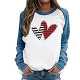 Valentinstagsdruck-Pullover für Damen, langärmelig, Rundhalsausschnitt, lässiger Pullover, Sweatshirts, Komfort-T-Shirts, blau, 46