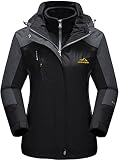 TACVASEN Damen 3in1 Rengenjacke Übergangsjacke Atmungsaktiv Wanderjacke Winter Warm Outdoorjacke Herbst Jacket Mit Kapuzen, Schw