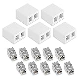 kwmobile 5x CAT 6A Aufputz Netzwerkdose inkl. 10x Keystone Module - 2 Port RJ45 Buchse 10 Gbit/s - Netzwerk LAN Aufputzdose Internetdose Set in Weiß