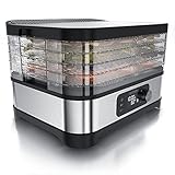 Arendo - Dörrautomat mit Temperaturregler 400 W - Edelstahl Dörrgerät für Lebensmittel Fleisch Früchte Gemüse - mit Timer bis zu 24 h - 35-70 Grad - 5 Einlegefächer - GS - Dehydrator - B