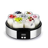 Joghurtbereiter, 7 x 200 ml Joghurt-Maker Automatische Abschaltung, LCD-Display und Timer bis zu 15h, Auto Abschaltung, hausgemachte Joghurtmaschine aus Edelstahl für Joghurt, Käse und Milchsp