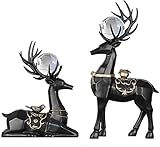WQQLQX Statue EIN Paar geometrische Hirsche Statuen Handwerkskulpturen Home Decoration Wohnzimmer Zubehör Harz Figuren Büro Keramik Ornamente Skulpturen (Color : Black)