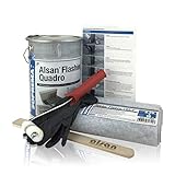 ALSAN Flashing Quadro - PROFI PACK - Komplettset • 5,0 kg Flüssigkunststoff • 1 Rolle Alsan Vlies • 1 Paar Handschuhe • 1 Rührholz • 1 Farbwalze • Verlegeanleitung | Farbe RAL 7040 - fensterg