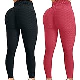 GEU 2PC Damen Honeycomb Leggings Geraffte Hintern Heben hohe Taille Yogahosen Kompressions Sporthose Yoga Hose Lange Slim Fit Fitnesshose Elastisch Leggins Push Up Strump